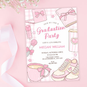 Pink cute graduation invitation