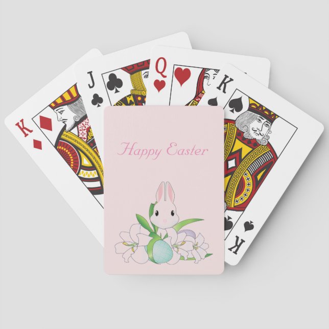 Pink Cute Happy Easter Bunny  Playing Cards (Back)