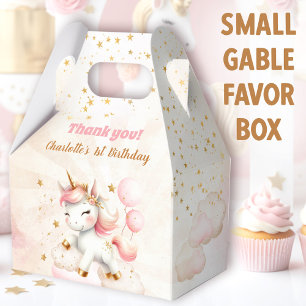 Pink Cute Happy Unicorn Girl 1st Birthday Favour Box