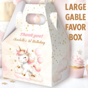 Pink Cute Happy Unicorn Girl Birthday Large Favour Box