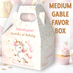 Pink Cute Happy Unicorn Girl Birthday Medium Favour Box