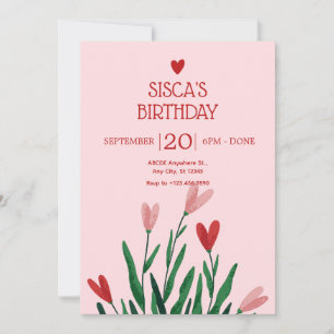Pink cute heart birthday invitation