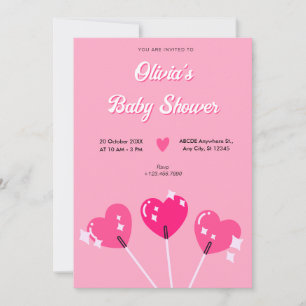 Pink cute heart candy baby shower invitation