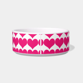 Pink Cute Hearts Pattern Cat Bowl