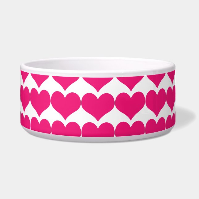 Pink Cute Hearts Pattern Dog Bowl (Front)