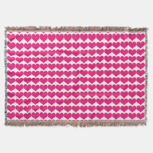 Pink Cute Hearts Pattern Throw Blanket (Front)