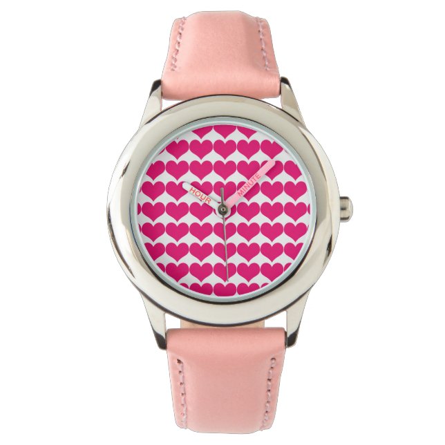 Pink Cute Hearts Pattern Watch (Front)