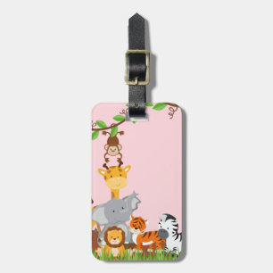 Pink Cute Jungle Baby Animals Luggage Tag