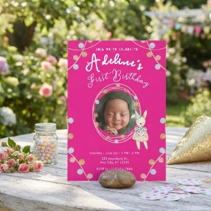 Pink cute kids birthday invitation