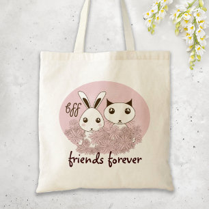 Pink Cute Kitten Bunny Animal Friends Girls Kids Tote Bag