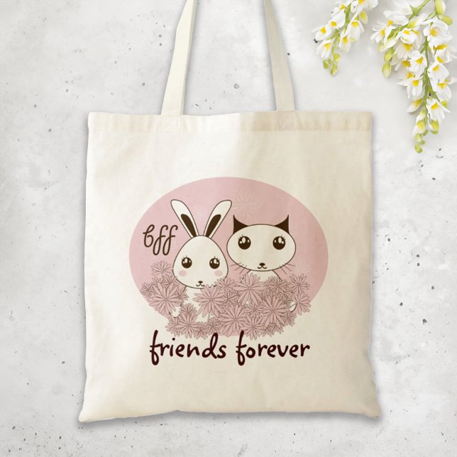 Pink Cute Kitten Bunny Animal Friends Girls Kids Tote Bag (Creator Uploaded)