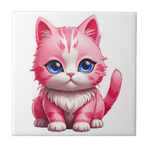 Pink Cute Kitty Cat Ceramic Tile