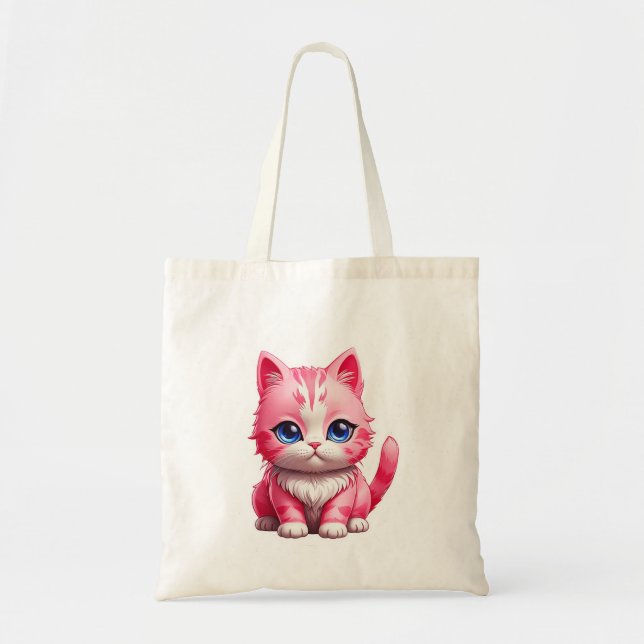 Pink Cute Kitty Cat Tote Bag (Front)