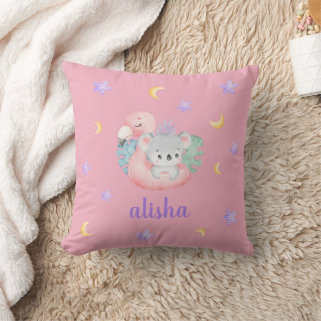 Pink Cute Koala Kids Gift Personalised Name  Cushion (Blanket)
