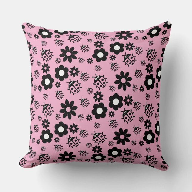 Pink Cute Ladybug Kids Cushion (Front)