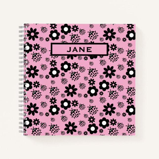 Pink Cute Ladybug Kids Notebook (Front)