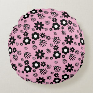 Pink Cute Ladybug Kids Round Cushion
