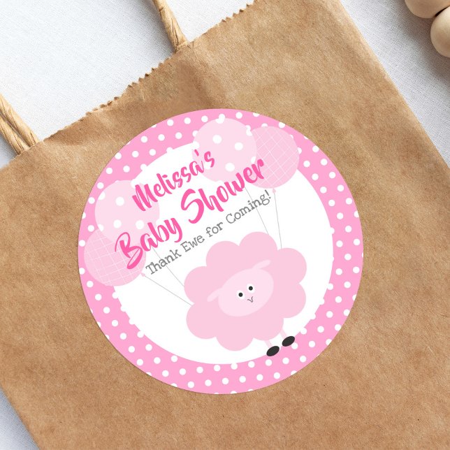 Pink Cute Lamb Simple Modern Sweet Baby Shower Classic Round Sticker (Creator Uploaded)