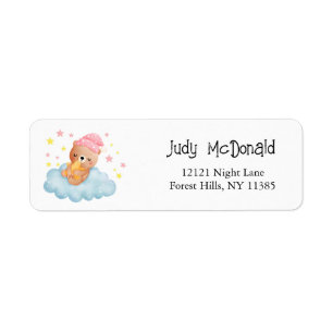 Pink Cute Little Bear Baby Shower Address Return Address Label