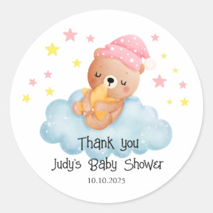 Pink Cute Little Bear Baby Shower Classic Round Sticker