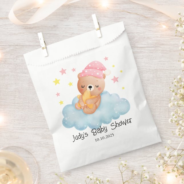 Pink Cute Little Bear Baby Shower  Favour Bag (Clipped)