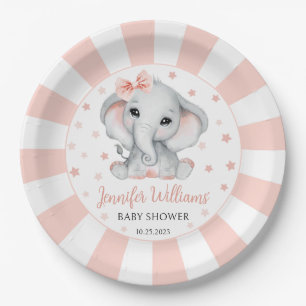 Pink cute little peanut elephant baby shower paper plate