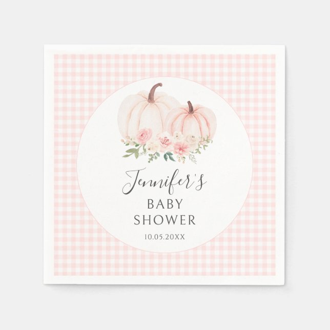 Pink Cute Little Pumpkin Gingham Baby Girl Shower Napkin (Front)