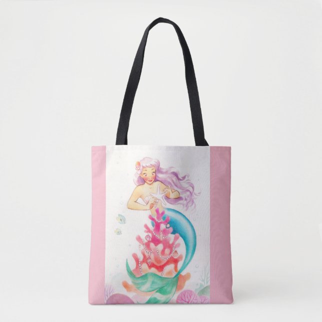 Pink Cute Mermaid Tote (Front)