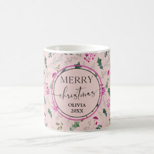 Pink & Cute Merry Christmas Name  Coffee Mug