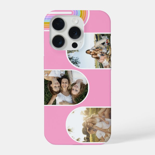 Pink Cute Modern 3 Photo Layout Custom iPhone Case (Back)