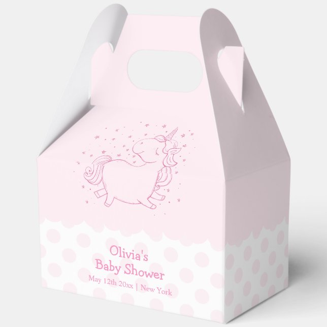 Pink Cute Modern Polka Dot Unicorn Baby Shower  Favour Box (Back)