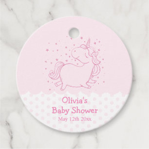 Pink Cute Modern Polka Dot Unicorn Baby Shower Favour Tags