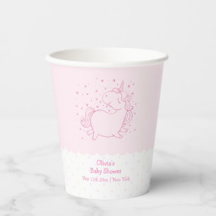 Pink Cute Modern Polka Dot Unicorn Baby Shower  Paper Cups