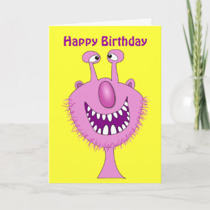 Pink Cute Monster Happy Birthday Custom Card