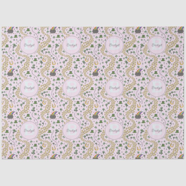 Pink Cute n' Curvy Shamrocks Girl Name St Patricks Tissue Paper (Front)