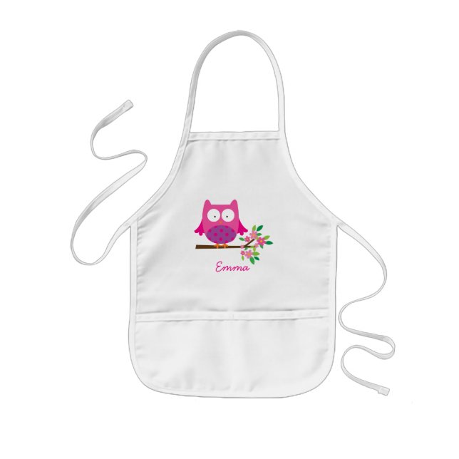 Pink Cute Owl Personalised Kids Apron (Front)