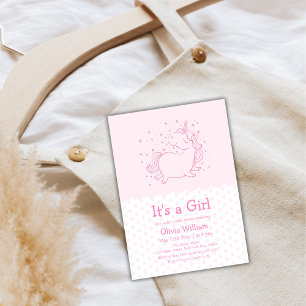 Pink Cute Polka Dot Unicorn Girl Baby Shower  Invitation