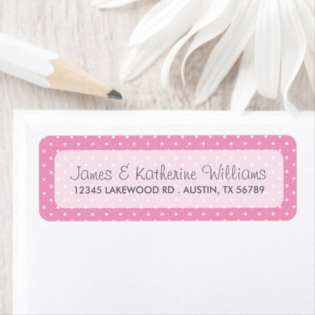 Pink Cute Polka Dots Modern Wedding Return Address Label (Insitu)