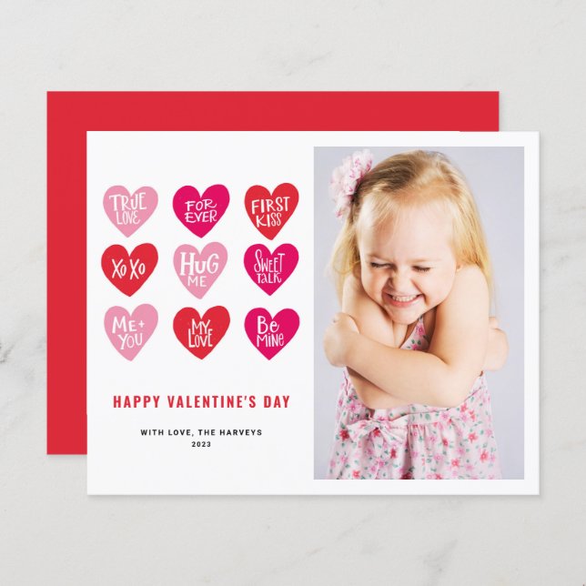 Pink Cute Quotes on Hearts Valentine's Day Card (Front/Back)