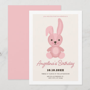 Pink cute rabbit doll birthday invitation