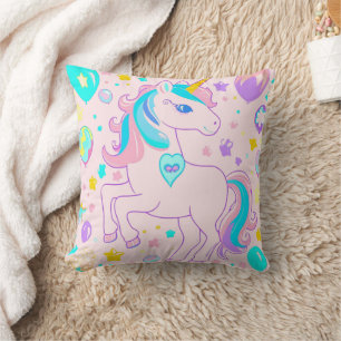 Pink Cute Rainbow unicorn birthday girls kids Cushion