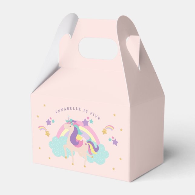 Pink | Cute Rainbow Unicorn Personalised Favour Box (Front Side)