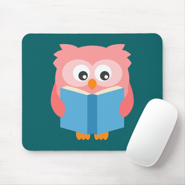 Pink cute reading owl mouse pad (With Mouse)