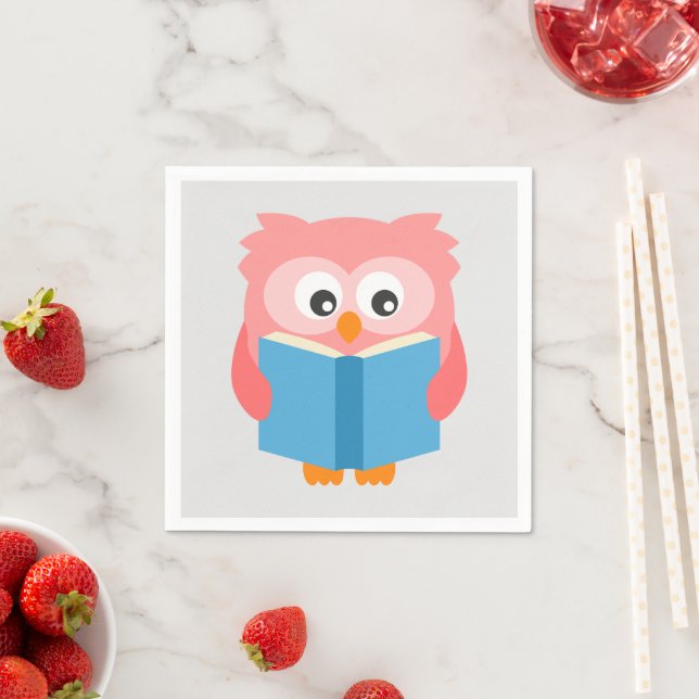 Pink cute reading owl napkin (Insitu)
