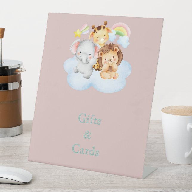 Pink cute safari animals pedestal sign (In SItu)