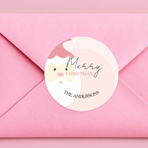 Pink Cute Santa Illustration Classic Round Sticker
