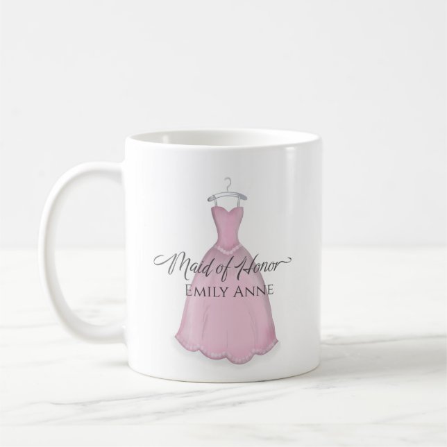 Pink Cute Simple Maid Of Honour Bridesmaid Custom Coffee Mug (Left)