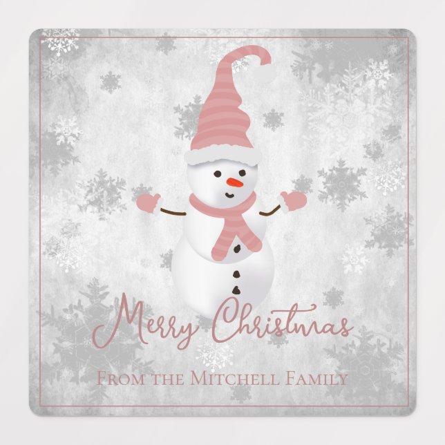 Pink Cute Snowman Holiday Baking Labels (Design 1)