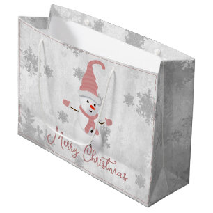 Pink Cute Snowman Holiday Gift Bag