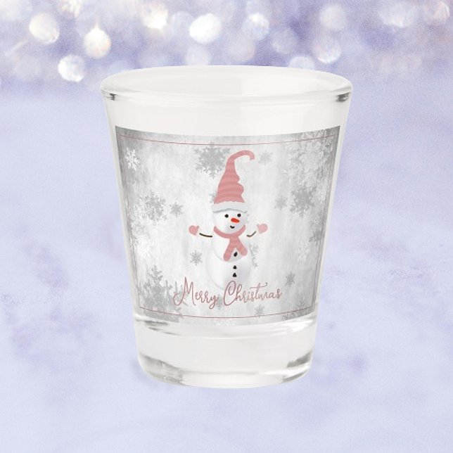 Pink Cute Snowman Holiday Shot glass (Pink Cute Snowman Holiday Shot Glass)
